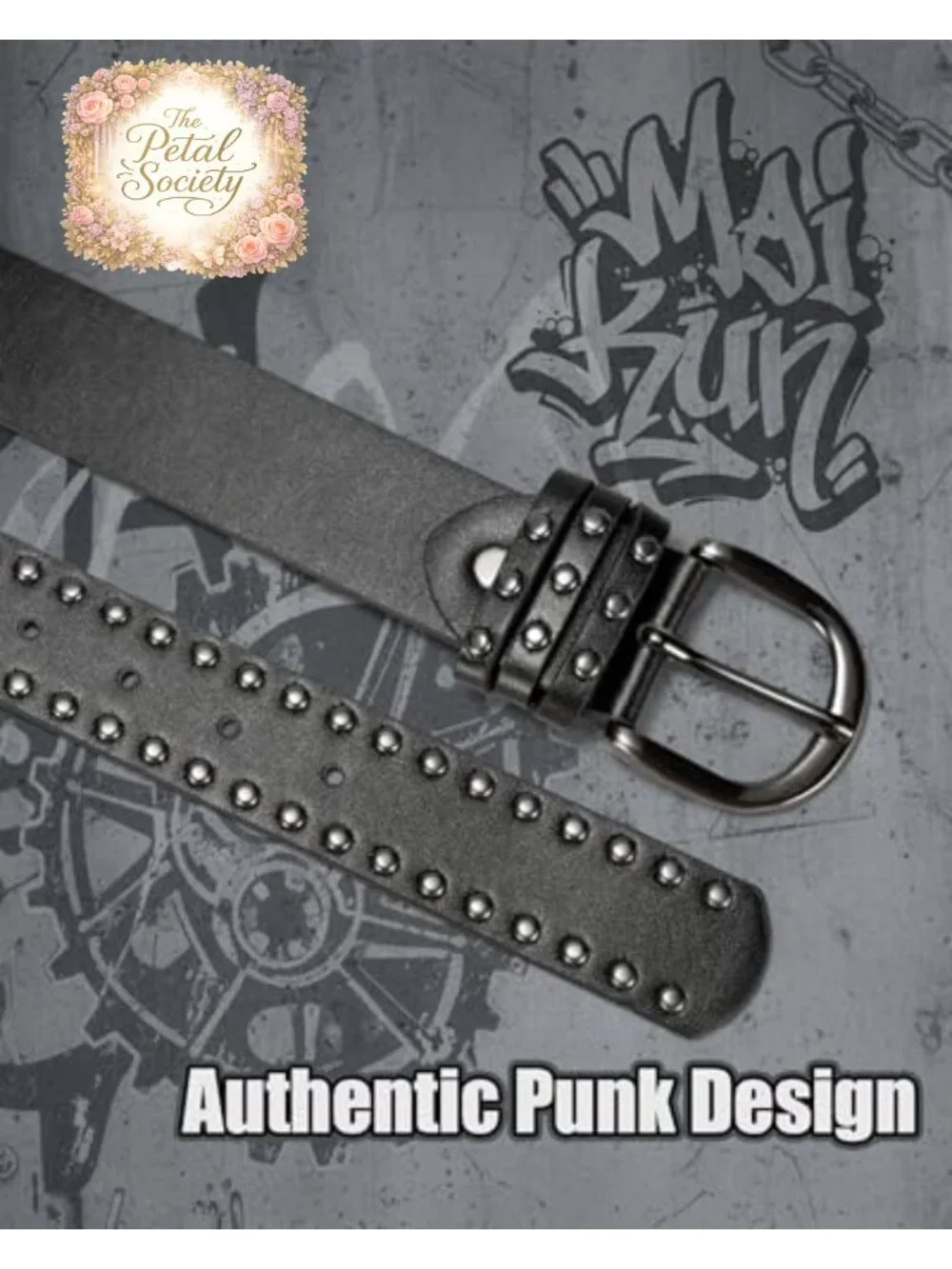 Studded PU Leather Punk Belt with Buckle, Adjustable Fit, 1.38